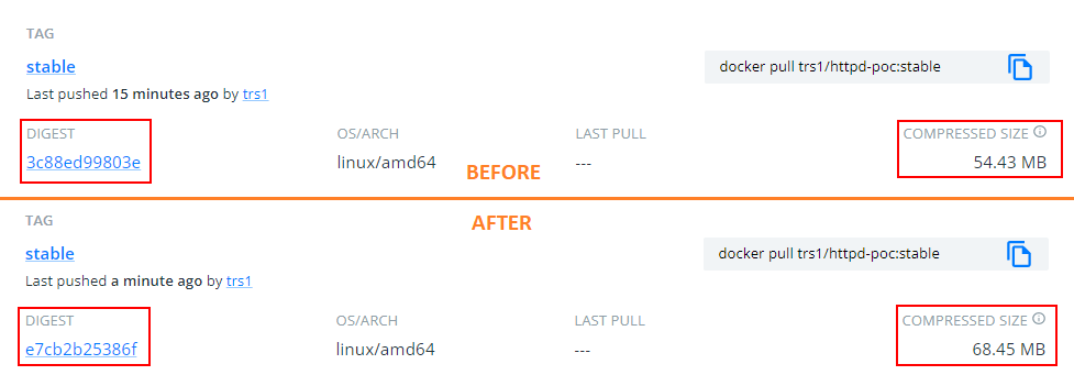 Visible differences on the registry before and after the infection of a distrofull image